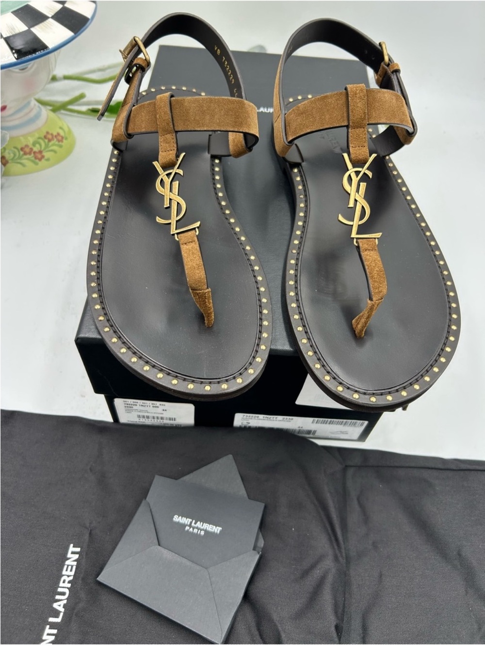 Men’s Saint Laurent YSL logo CASSANDRE leather sandal size 44 made in Italy